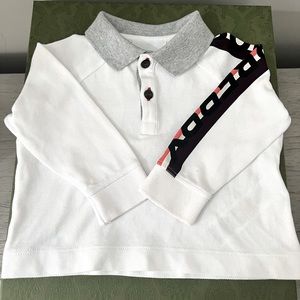 Burberry 6month White long Sleeve Polo Shirt w/Burberry on Sleeve